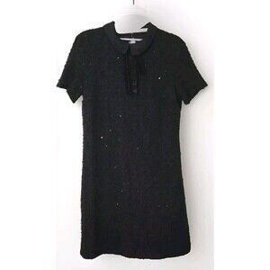 Black Dress Sequin Short Sleeve Peter Pan Collar Holiday Elle Size M Wom…